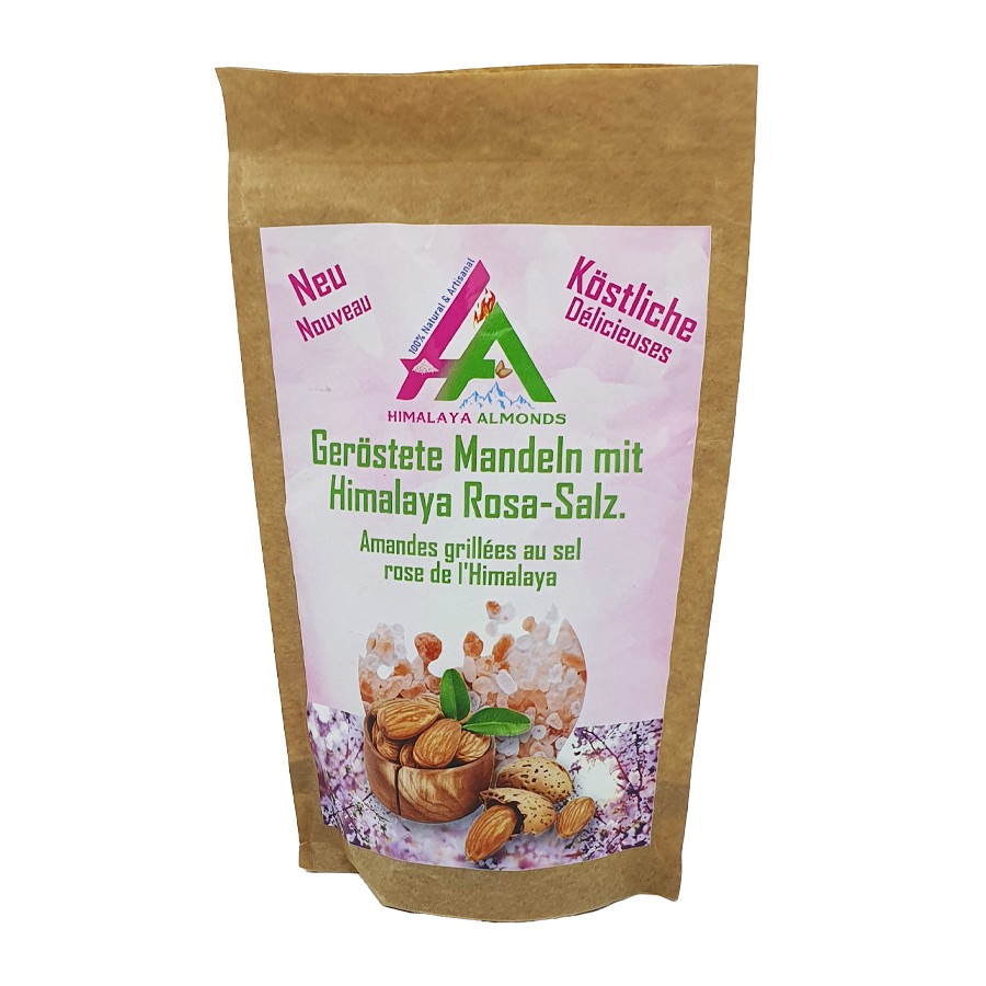 Amandes grillées au sel rose de l'Himalaya en sachet de 100g Amandes grillées au sel rose de l'Himalaya en sachet de 100g