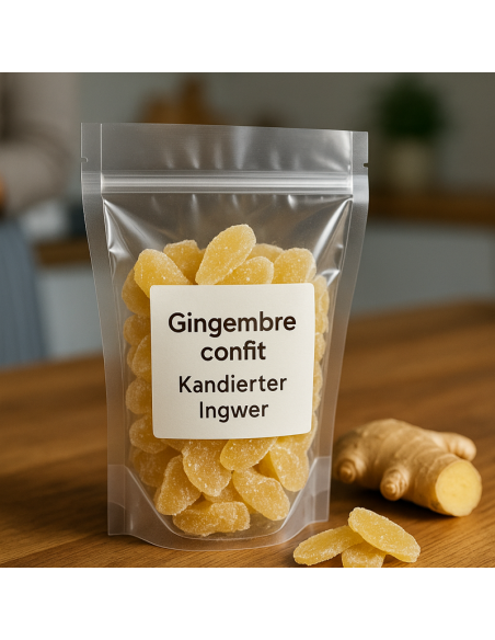 Kandierter Ingwer in Würfeln 1kg, Ihr Energie-Booster, Wiederverschließbarer Papiersack